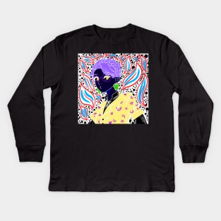 the demon witch girl in ecopop art with kawaii stars and leaves Kids Long Sleeve T-Shirt
